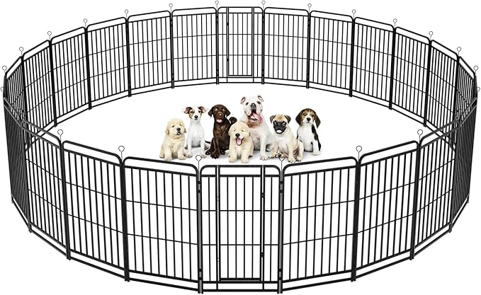 Dog Playpen Outdoor 24 Panels Heavy Duty Dog Fence 47" Height with Thick Pipe Anti-Rust with Doors Portable for RV Camping Yard, Total 54FT, 227 Sq.ft, Snowy Black