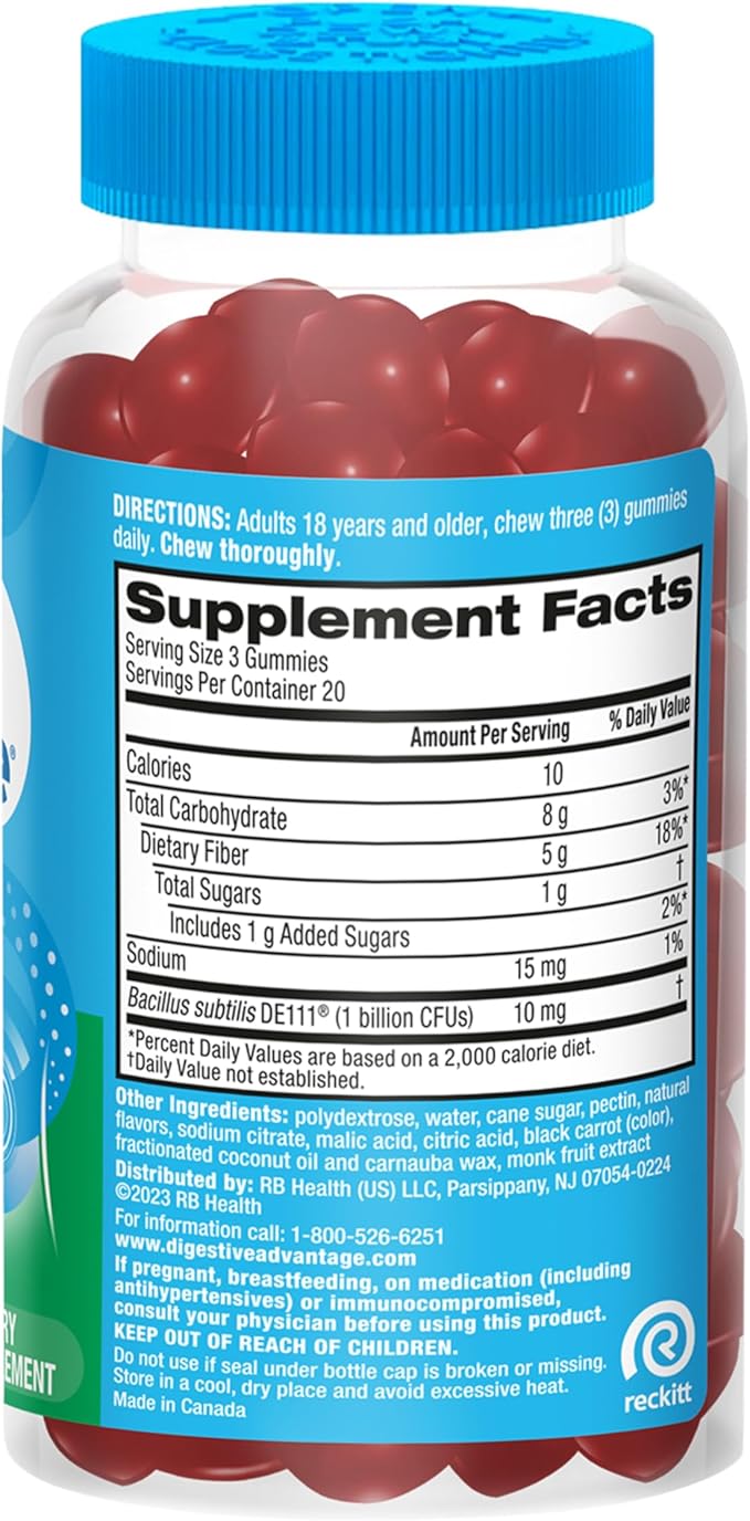 Digestive Advantage Prebiotic Fiber Gummies + Probiotics for Gut Health, 5g Prebiotic Fiber Plus 1 Billion CFU Probiotic, Supports Digestive Health & Regularity, (60ct Bottle) Strawberry Flavor*