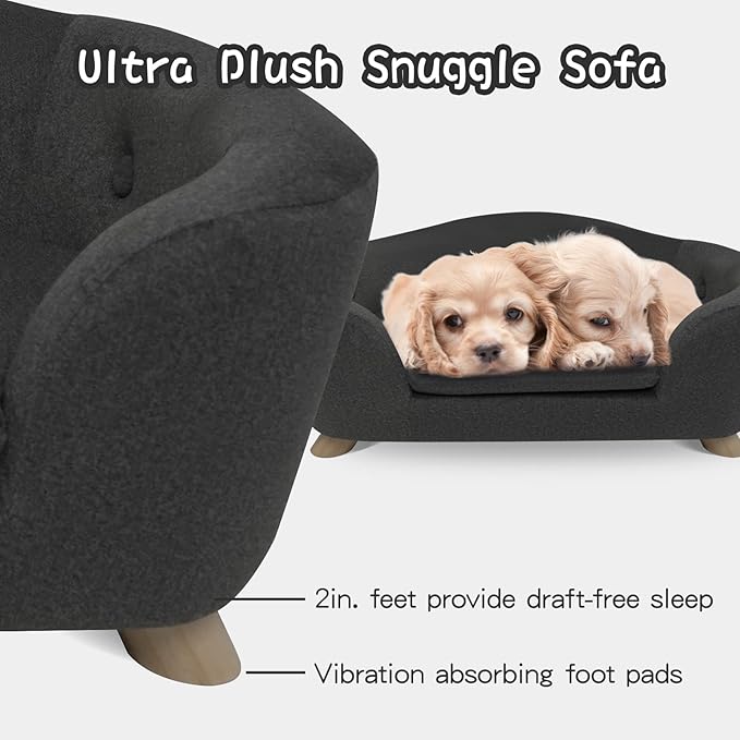 SHAVI Pet Sofa Dog Couch for Small Pet Dog and Cats, Low Back Lounging Bed with Velvet Modern Cat Couch Easy-to-Clean(Deep Grey)