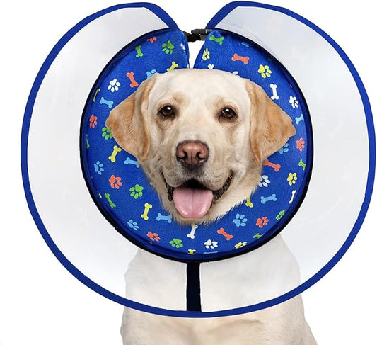 Dog Cone Collar with Enhanced Anti-Licking, Inflatable Dog Cone After Surgery, Adjustable Size with Soft Padding for Small Medium Large Dogs - Blue/XL