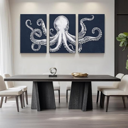 Octopus Wall Decor, Octopus Canvas Wall Art, Ocean Wall Decor,Sea Animal Canvas to Paint for Bathroom, Living Room, Bedroom (12" x 18" x 3 pcs)