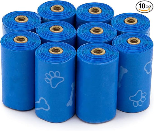 Best Pet Supplies Dog Poop Bags (150 Bags) for Waste Refuse Cleanup, Doggy Roll Replacements for Outdoor Puppy Walking and Travel, Leak Proof and Tear Resistant, Thick Plastic - Blue (Unscented)