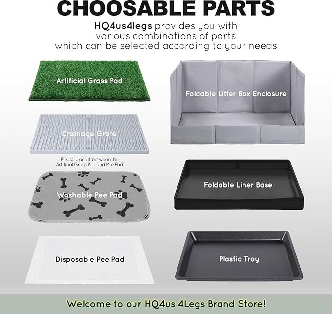 Dog Grass Pad with Foldable Dog Litter Box, Extra Large Liner Base (44”×34”) for Balcony, 2 Artficial Grass Pee Pads for Dogs, Pee Pad Holder, Potty Training