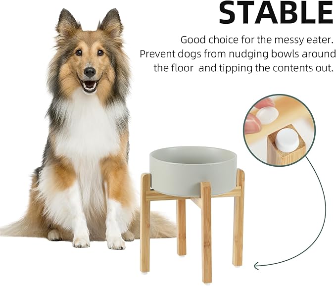 Ceramic 8.2inch Raised Dog Bowl Set, Elevated Feeder with Stand, Food and Water Bowl for Large Breed Dogs, Weighted Pet Dish(60oz, Grey)