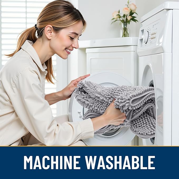 Smiry Dog Door Mat for Muddy Paws 47x24, Absorbs Moisture and Dirt Doormat, Non-Slip Washable Quick Dry Chenille Front Door Mat Indoor Entrance, Entryway Carpet for Inside Floor, Light Grey