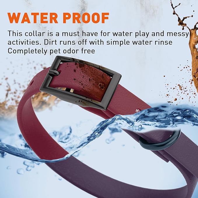Dogline Biothane Waterproof Dog Collar Strong Coated Nylon Webbing with Black Hardware Odor- Proof for Easy Care Easy to Clean High Performance Fits Small Medium or Large Dogs, Merlot Burgundy