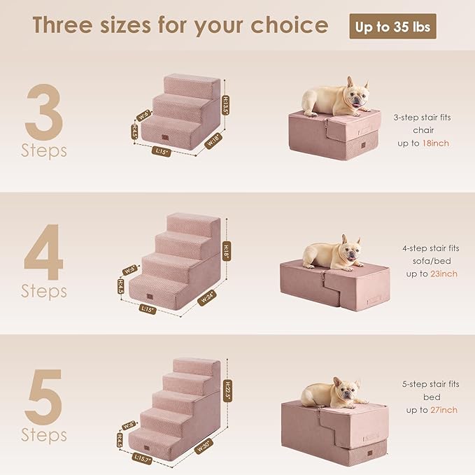 EHEYCIGA Dog Stairs for High Bed 22.5" H, 5-Step Dog Steps for Bed, Pet Steps for Small Dogs and Cats, Non-Slip Balanced Pet Ramp Indoor, Pink