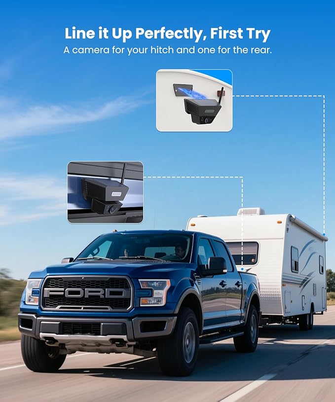 AUTO-VOX Wireless Backup Camera Kit: 5" Monitor, Dual Solar 5A Cams, Bendable Mount – Dual View for RV, Horse/Boat Trailer, Cargo, Campsite & Safe Parking