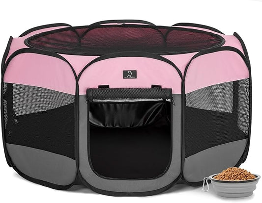 A4Pet Puppy Playpen Indoor, 39.5” Portable Pet Playpen with Bowl, Suitable for Puppies, Kittens, and Small Animals, Removable Zipper & Mesh Panel(16”W × 10”H)