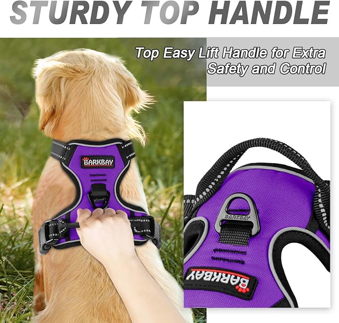 BARKBAY No Pull Dog Harness Front Clip Heavy Duty Reflective Easy Control Handle for Large Dog Walking(Purple,L)