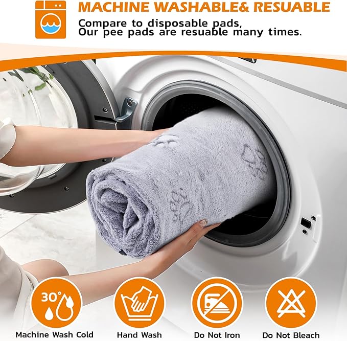 LOOBANI Washable Pee Pads for Dogs, Fast Absorption Reusable Puppy Pads, Waterproof Whelping Pads, Non Slip Training Pads Pet Playpen Mat for Floor, Dog Crate, Grey 2 Pack 31 x 36 in