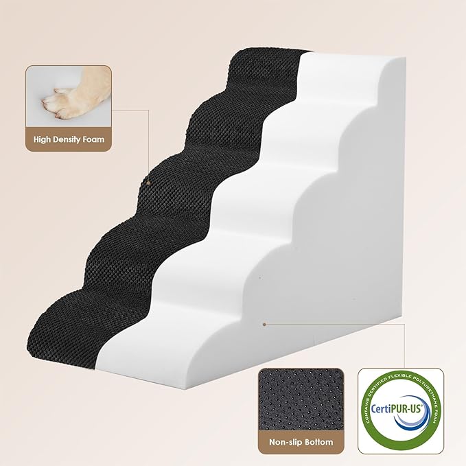 EHEYCIGA Curved Dog Stairs Ramp for High Beds 22.6" H, 5-Step Dog Steps for Small Dogs and Cats, Pet Stairs for High Bed Climbing, Non-Slip Balanced Pet Step Indoor, Black