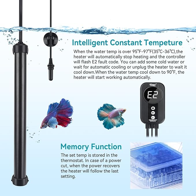 hygger Aquarium Heater 300W,Titanium Heater with Digital LED Controller and Temperature Probe,Submersible Fish Tank Heater with Temperature Calibration,for Saltwater & Freshwater Fish Tank 50-60Gallon