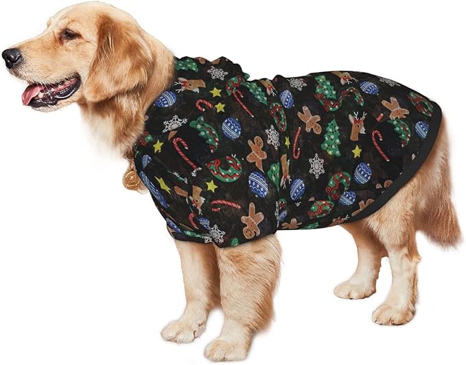 Xmas Tree Reindeer Ginger Cookie Hoodie,Christmas Cosplay Dog Clothes with Pocket and Hat Winter Clothes Sweaters Medium