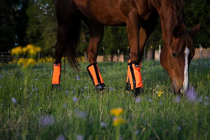Warrior Fly Boots for Horses - Breathable Mesh Horse Boots for Fly Protection & Leg Comfort - Set of 4 (Knight Warrior, Neon Orange)
