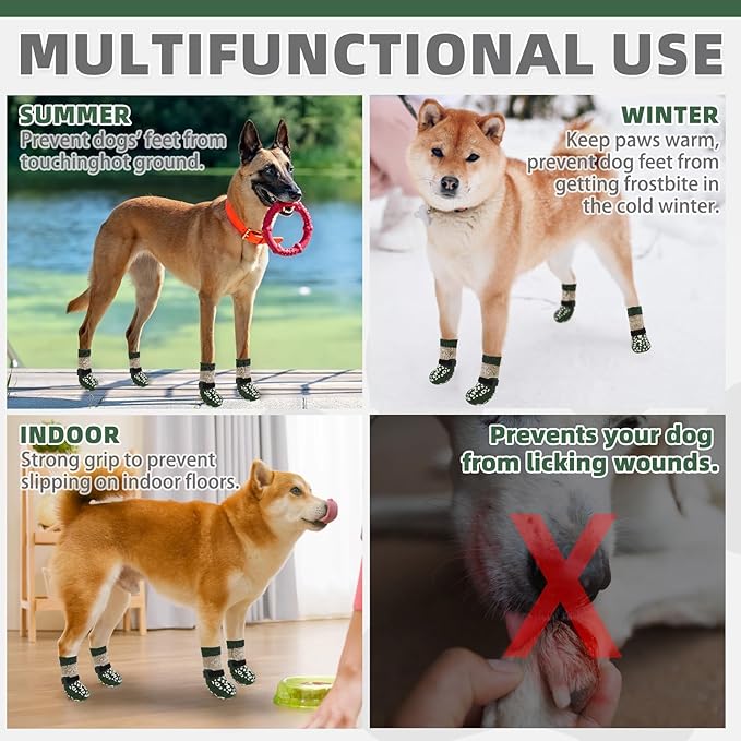 KOOLTAIL Dog Socks for Hot/Cold Pavement to Prevent Licking Paws Scratching,Anti Slip Pet Boots&Paw Protector for Hardwood Floors,Traction Control Grip Booties for Small Medium Large Senior Dogs M