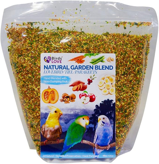 Birds LOVE All Natural Garden Blend Bird Food for Small Birds - Lovebirds, Cockatiels, Parakeets and Parrotlets 4lb