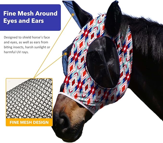 Harrison Howard Super Comfort Stretchy Fitting Horse Fly Mask with UV Protection Soft on Skin with Breathability Tribal Abstract Full Size
