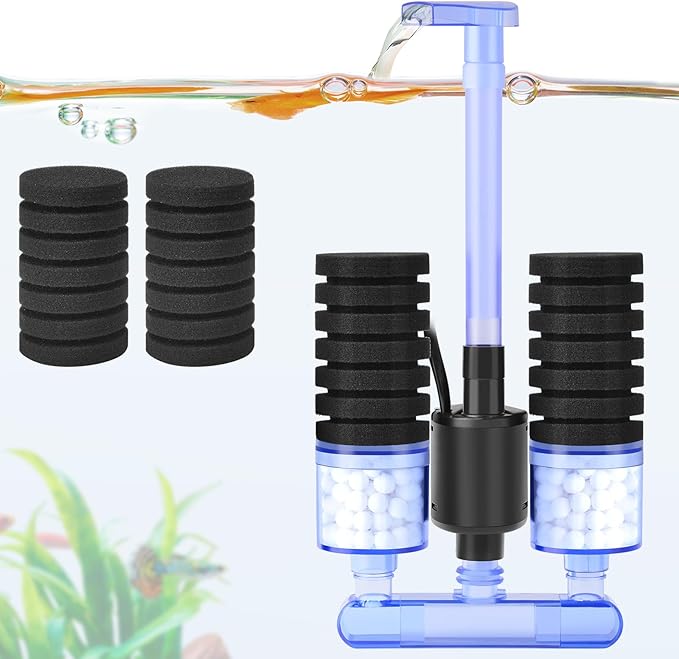 FEDOUR Aquarium Sponge Filter with Water Pump, Quiet Electric Biochemical Filter, with 4pcs Filter Sponge and Ceramic Balls, for up to 40Gallon Fish Tank, Turtle Tank, Shrimp Tank