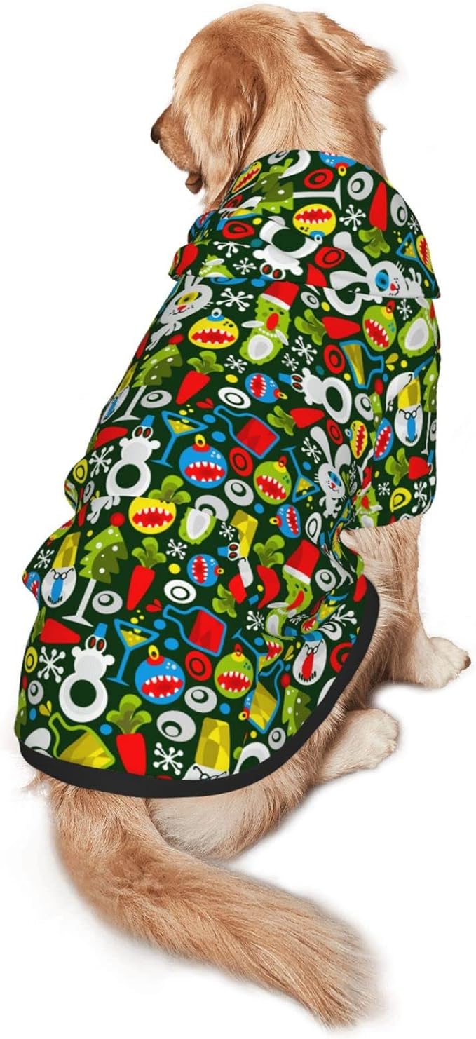 Christmas Green Monster Hoodie,Christmas Cosplay Dog Clothes with Pocket and Hat Winter Clothes Sweaters Large