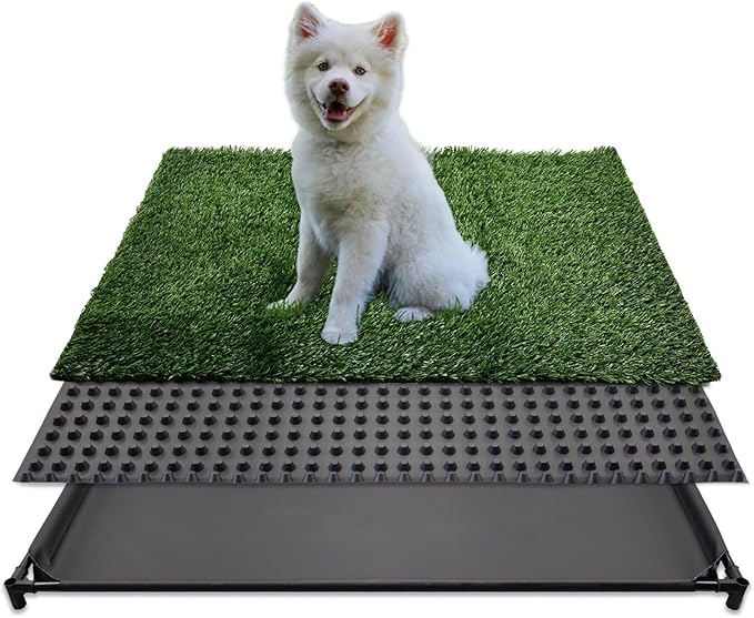 Dog Grass Pad with Tray, 35" X 23" Large Indoor/Outdoor Potty Training Pad, Durable Leak-Proof Tray and Reusable Puppy Grass Pads, Easy Clean Portable Pet Relief System for Small to Medium Dogs