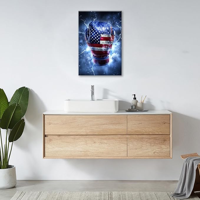Sports Boxing Wall Art Canvas American Flag Wall Decor Prints Framed Painting Pictures Gifts Artwork for Bathroom Living Dining Room 16"x24"