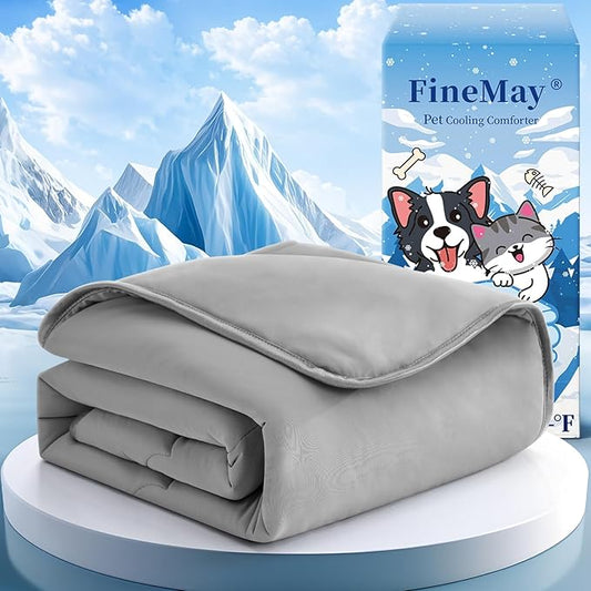 Cooling Blanket for Dogs, Lightweight & Durable Dog Cooling Mat, Q-MAX>0.45 Soft Breathable Pets Comforter for Couch, Bed & Car Essential - Light Grey 25x40 Inches