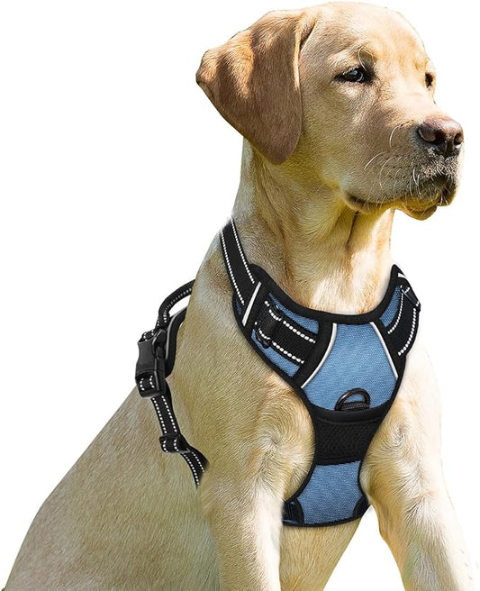 BARKBAY No Pull Dog Harness Front Clip Heavy Duty Reflective Easy Control Handle for Large Dog Walking(Navy,M)