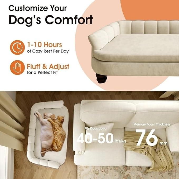 Dog Couch Sofa Bed, Comfortable Pet Sofa for Large and Medium Dogs, Soft Velvet Cushion, Durable Dog Furniture for Living Room