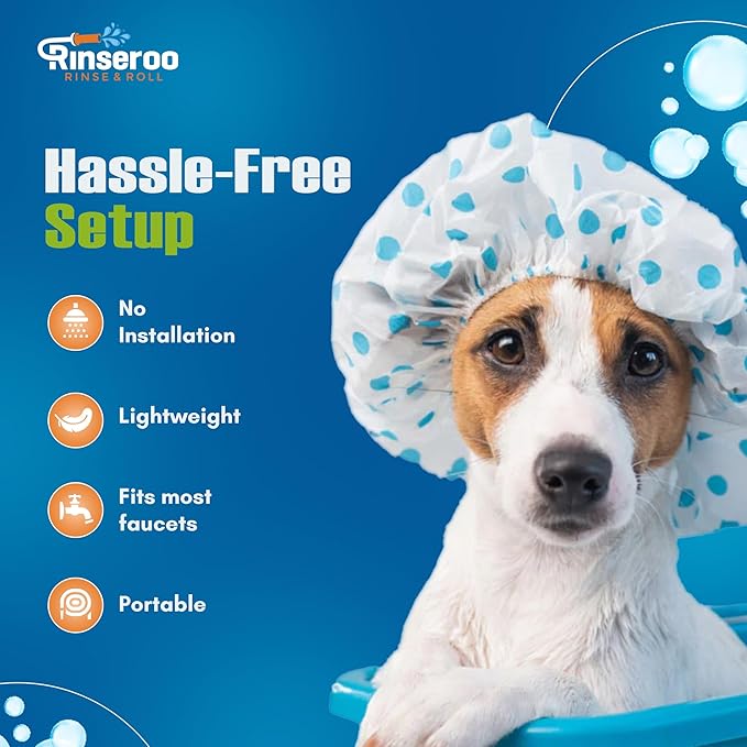 Rinseroo Slip-On Bathtub Faucet Sprayer Attachment. Ultra-Flex Dog Shower Adapter Portable With Pet Showerhead. Attach to Tub Spout 5 Foot Hose. No Install for Speedy Washing