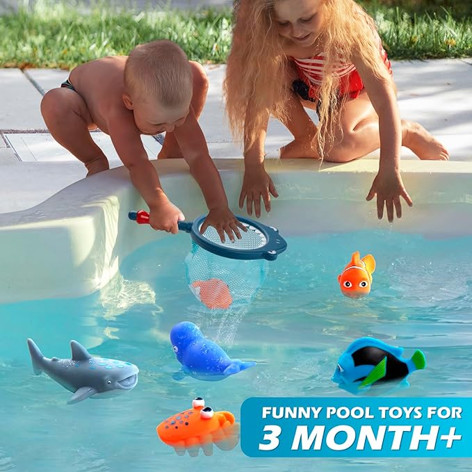 No Hole Mold Free Bath Toys for Toddlers 1-3, Water Toys for 6-12 Months Infants with Storage Bag, Baby Shark Toys for Pool, Bathtub, Beach, Shower, Tub, Kids Boys Girls Gifts