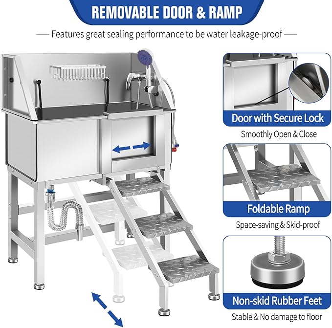 Professional Dog Washing Station, Stainless Steel Dog Bathing Station, Dog Wash Station, Storage Drawer, Upgrade Parts, Home, Commercial,34" R-RAMP