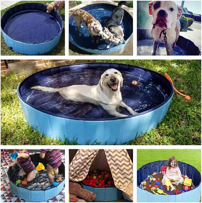 Jasonwell Foldable Dog Pet Bath Pool Collapsible Dog Pet Pool Bathing Tub Kiddie Pool Doggie Wading Pool for Puppy Small Medium Large Dogs Cats and Kids 55.1" Blue