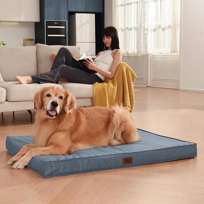 Dog Beds for Large Dogs, Orthopedic Dog Bed for Extra Large Dogs, Big Waterproof Pet Bed with Washable Removable Oxford Cover, Blue