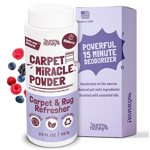 Sunny & Honey Carpet Freshener Powder - 20 Oz Pack, Wildberry Scent - Carpet Deodorizer Powder & Odor Eliminator for Upholstery, Furniture & Rugs, Kid & Pet Safe