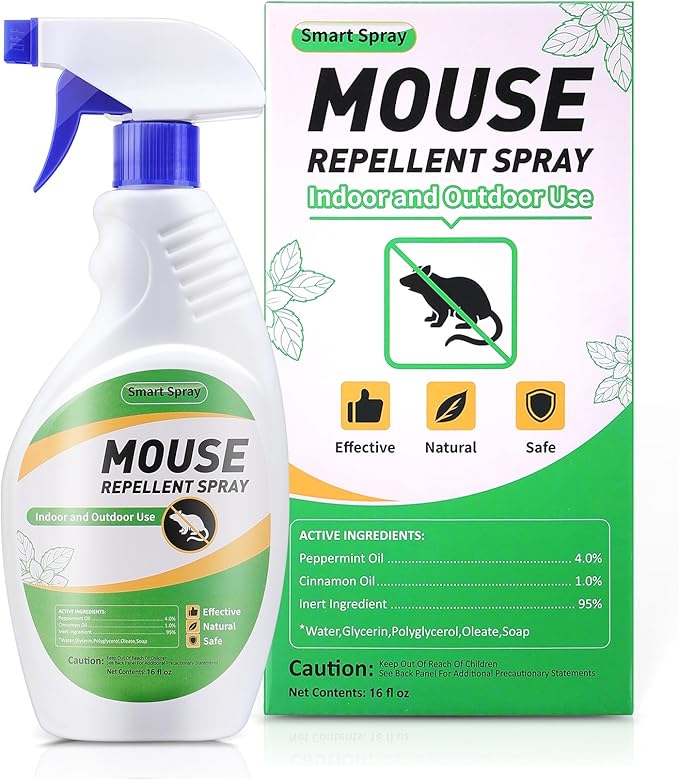 Mouse and Insect Repellent Spray 16 OZ * 2, Peppermint Oil Rodent and Insect Repellent Spray for Rodent and Mouse, Safe for Indoor, Outdoor, and Car Engines