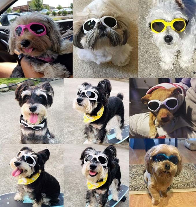LECONPET Small Dog Sunglasses Waterproof Windproof UV Protection Pet Sunglasses Dog Goggles for Doggy Puppy Cat (Yellow)