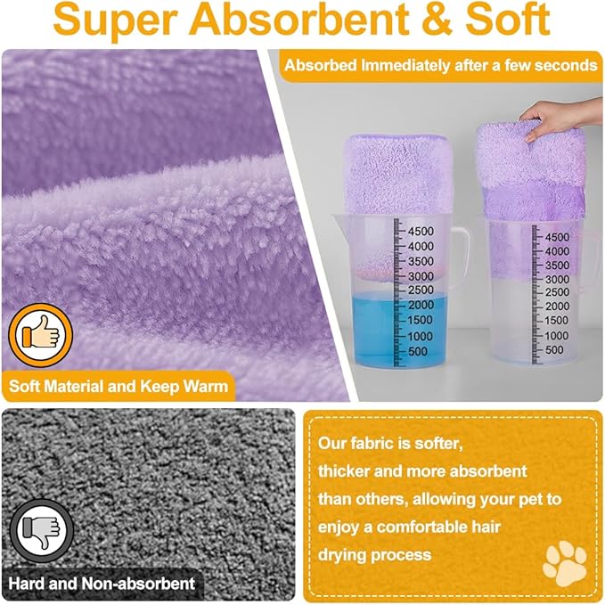 Medium to Large Size Dog Bathrobe, Quick Drying Super Absorbent Used for After Bathing, Warm Dog Towels, Adjustable Hoodies and Belts for Pet Dogs Bath Clothes Products (Purple, 3XL)