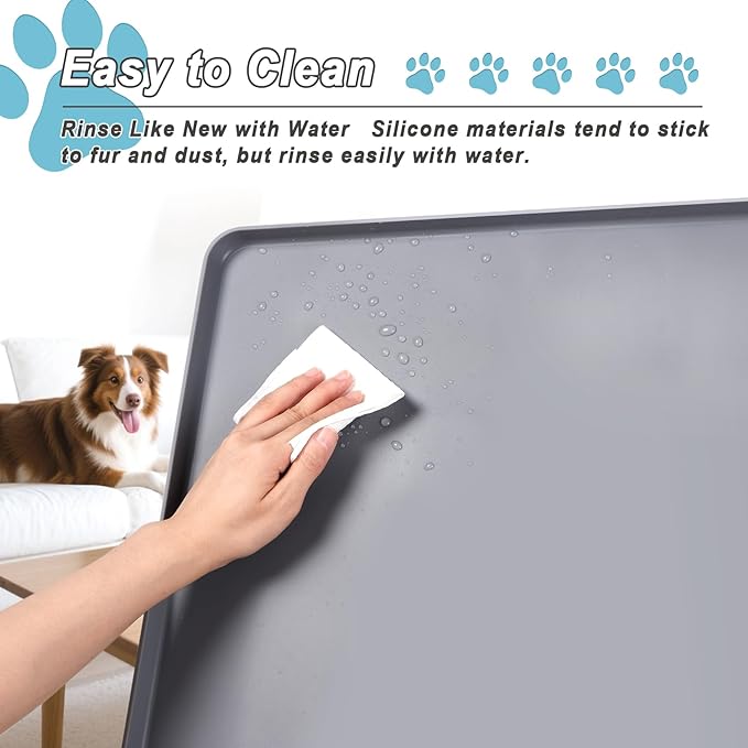 Pee Pad Tray Holder for Dog,Silicone Dog Puppy Pad Holder, 27" x 27" No Spill Raised Lip High Edge,Portable Large Leak-Proof Mat Holder for Pet Training Pads,Square Potty Trays 6 Complimentary Clamps