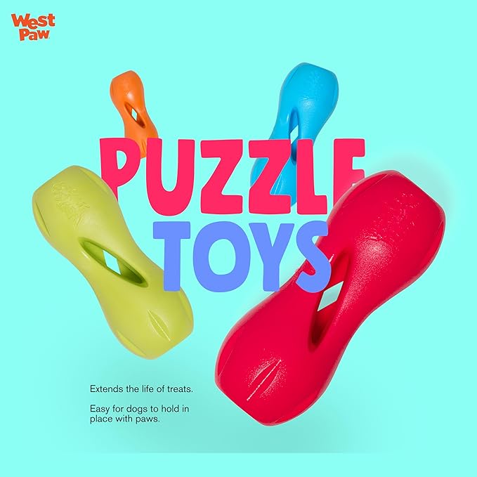 West Paw Zogoflex Qwizl Interactive Treat Dispensing Dog Puzzle Treat Toy for Dogs, 100% Guaranteed Tough, It Floats!, Made in USA, Large, Tangerine