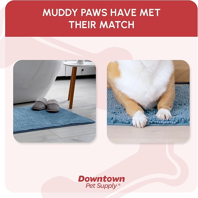 My Doggy Place Medium Faded Denim Microfiber Dog Mat, 31" x 20", Absorbent and Quick-Drying, Non-Slip Rubber Backed, Machine Washable