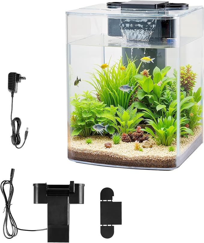 VEVOR Fish Tank Aquarium, 2 Gallon Arch Ultra-Clear GPPS Starter Smart Tank Adjustable 3 Color Lighting, Self Cleaning System Fishbowl for Freshwater & Saltwater Fish Home, Office, or Pet Use