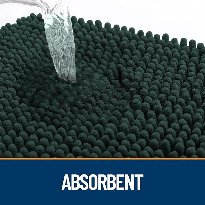 OLANLY Dog Door Mat for Muddy Paws 47x20, Absorbs Moisture and Dirt, Absorbent Non-Slip Washable Doormat, Quick Dry Chenille Mud Mat, Entry Indoor Entryway Carpet for Inside Floor, Blackish Green