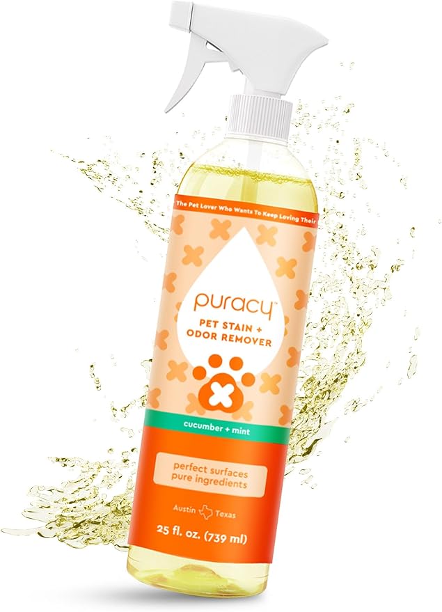 Puracy Pet Stain and Odor Remover - Enzyme Cleaner for Dog Urine and Poop Carpet - Cat Pee Enzyme for Cat Urine Cleaner Destroyer - Cucumber & Mint, 25oz