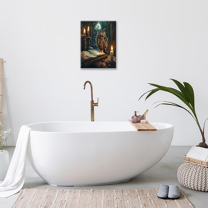 Owl Book Wall Art Vintage Canvas Wall Decor Prints Framed Painting Owls Pictures Gifts Artwork for Bathroom Living Dining Bedroom 12"x16"