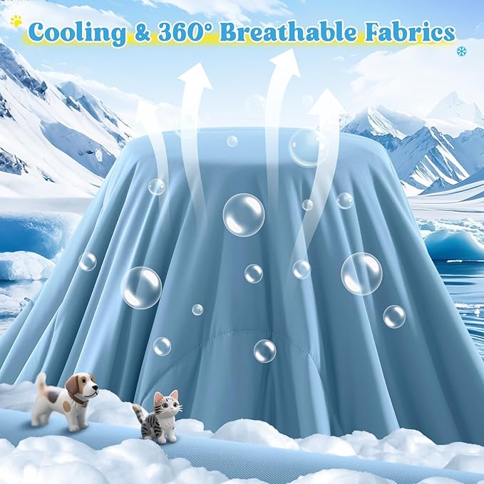 Cooling Blanket for Dogs, Lightweight & Durable Dog Cooling Mat, Q-MAX>0.45 Soft Breathable Pets Comforter for Couch, Bed & Car Essential - Light Blue 30x40 Inches