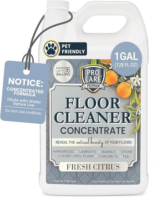 ProCare Citrus Floor Cleaner Concentrate (Made in USA) | Vinyl, Wood, Tile, Stone & Laminate Floor Cleaner For Mopping, Household Supplies, Cleaning Solution For Kitchen & Bathroom - 1 Gallon