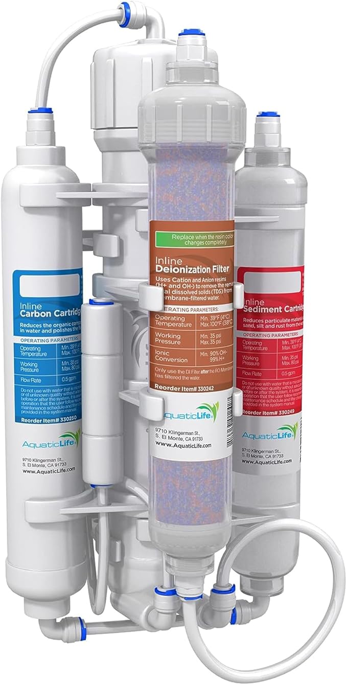 Aquatic Life RO Buddie 4-Stage Reverse Osmosis Deionization Water Filter System RO/DI Filtration Units for Aquarium, 50 GPD