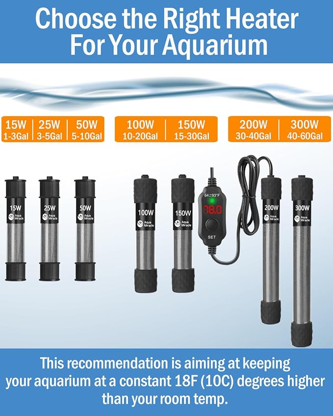 AquaMiracle Adjustable 25W Aquarium Heater Submersible Fish Tank Heater Super Short Aquarium Heater with LED Digital Display Thermostat, for Tanks 3-5 Gallons