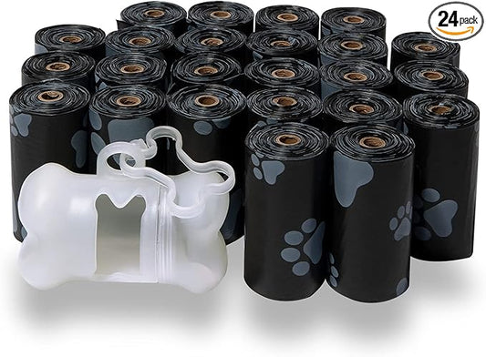 Best Pet Supplies Dog Poop Bags (360 Bags) for Waste Refuse Cleanup, Doggy Roll Replacements for Outdoor Puppy Walking and Travel, Leak Proof and Tear Resistant, Thick Plastic - Black